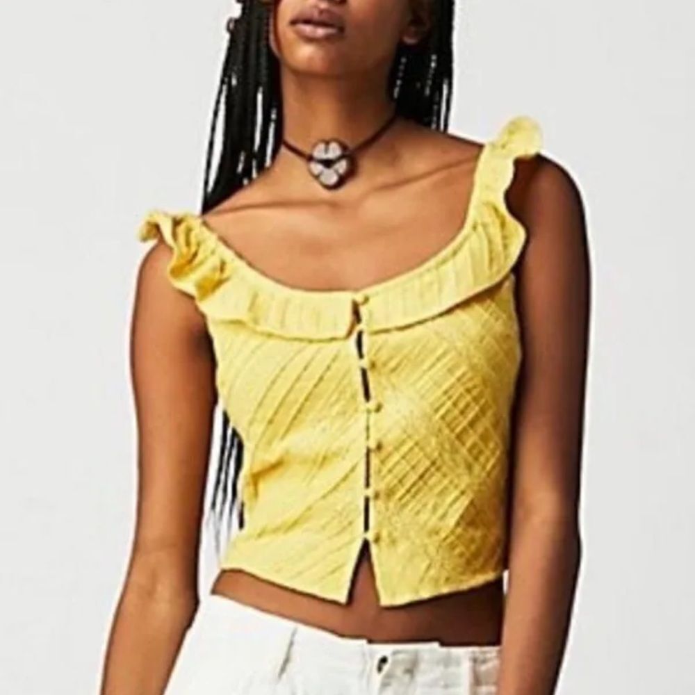 NWOT Free People Yellow Riviera Lace Tank Size Small